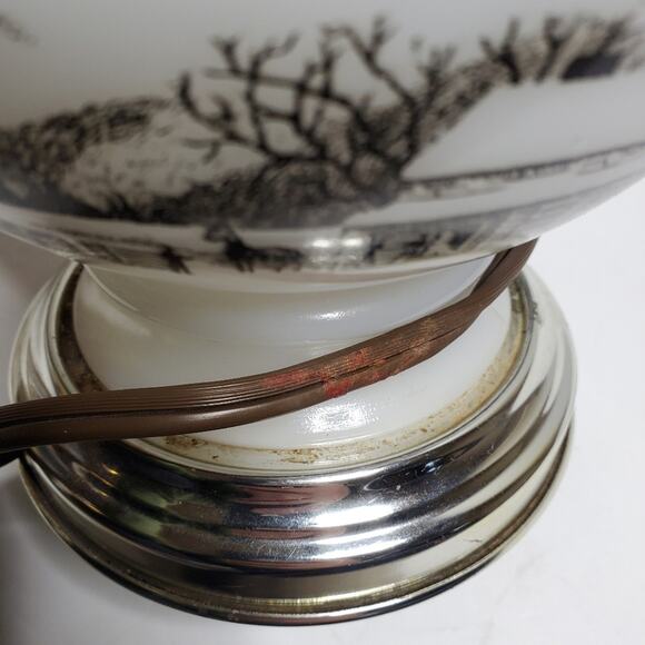 MILK GLASS LAMP by Currier and Ives, electrified and oil burning too, Farmhouse - Picture 15 of 15